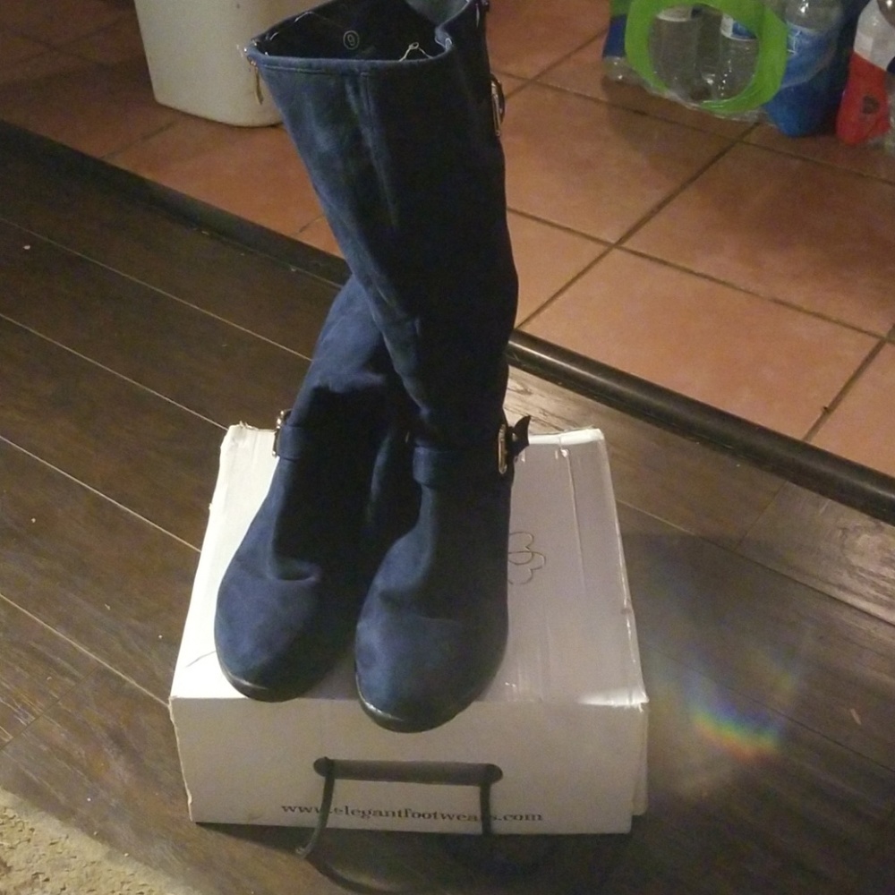 Navy Blue Suede Boots